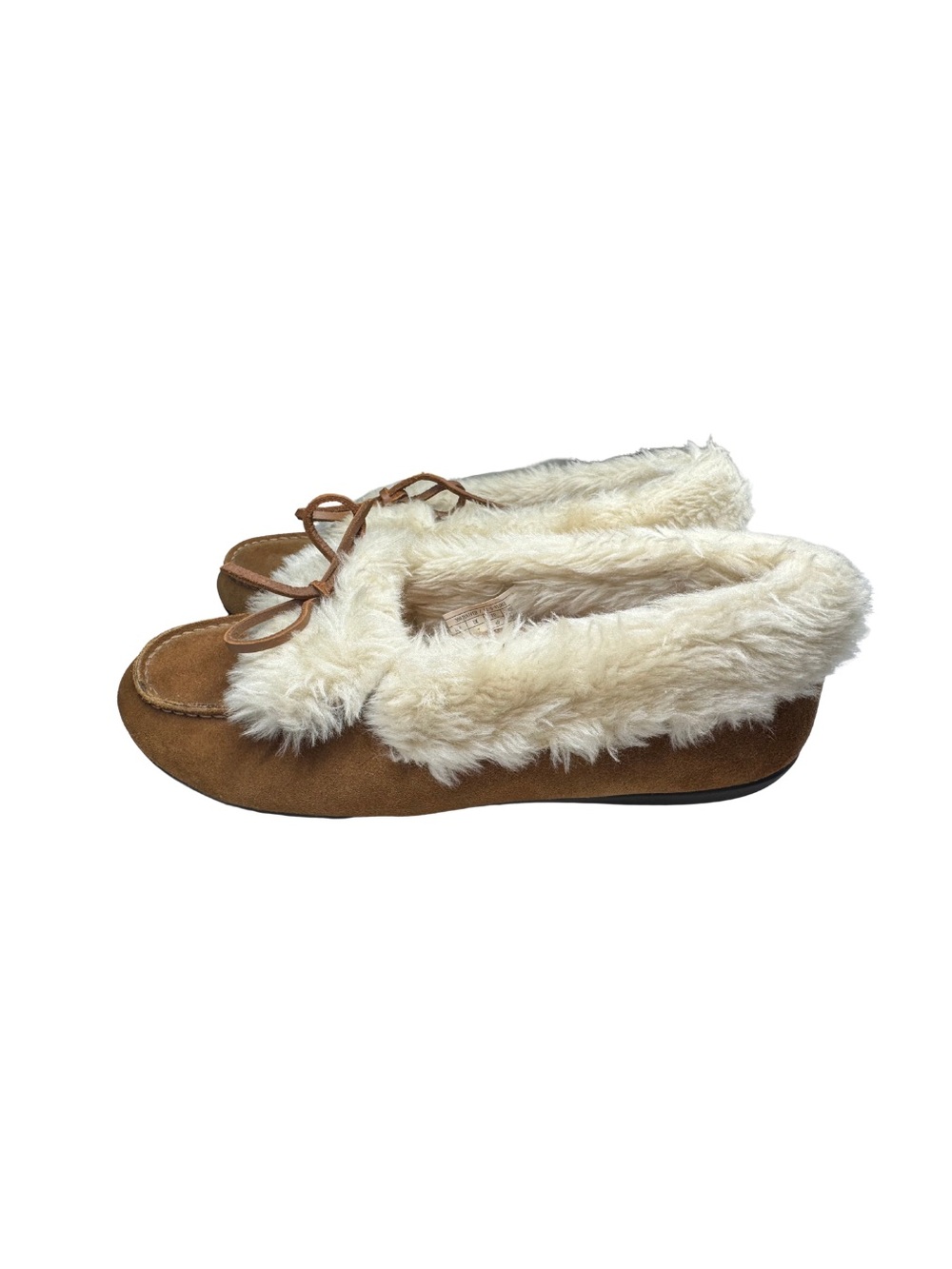 Vionic Brown Juniper Moccasin Slippers Cream Faux-Fur Trim 9 winter faux suede